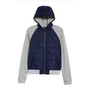 1901 Boy's Kid's Mixed Media Hooded Jacket In Navy Iris- Grey XXL (18/20) YOUTH